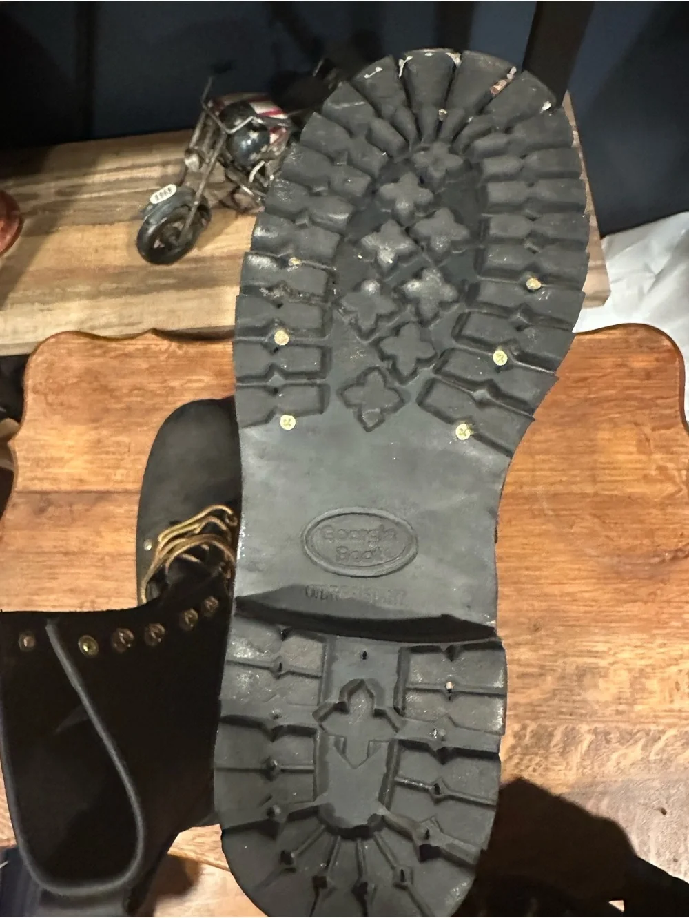 Georgia Boot Black Work Boots with Gold Laces